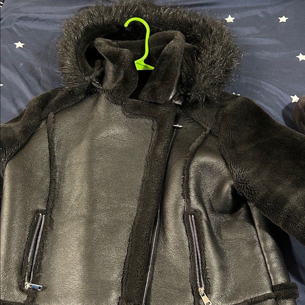 Kids Black Faux Fur Hooded Jacket